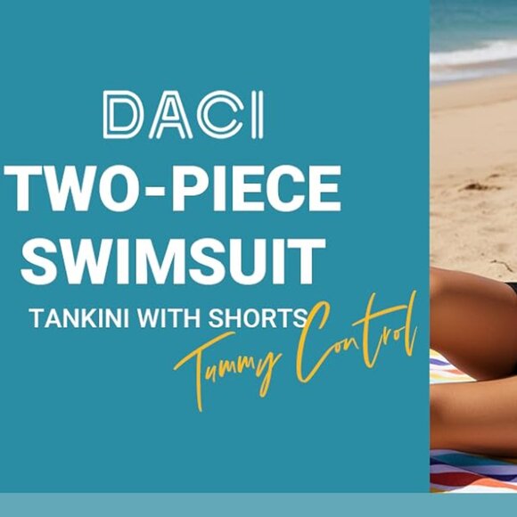 Daci Womens 2 Piece Tankini Swimsuit - Pink & Black Size Medium - Picture 5 of 8